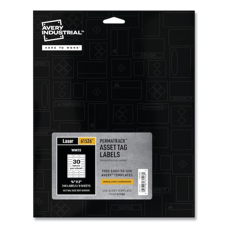 Avery PermaTrack Durable Wht Asset Tag Labels, Laser, 0.75x2, White, PK240 61526